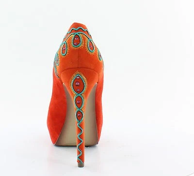 Новый в коробке бутик 9 CHRYSO оранжевый вышитая кожа платформа насосы каблуки туфли 7,5  - Изображение 1 из 4