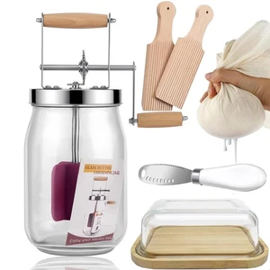 Manual Butter Churn Kit - Wooden Hand - Crank Butter Maker with Glass Jar, Pe... - Picture 1 of 7
