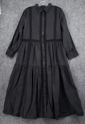 Vestido camisero midi negro mediano N By Nancy para mujer manga larga ribete de encaje Foto 1 de 4