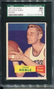 1957-58 Topps #11 Chuck Noble Detroit Pistons - SGC 80 ExNM 6  - Picture 1 of 2