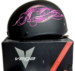 Vega - Warrior half helmet - Pink Scroll Tribal, Size Medium, Motorcycle, Black - Picture 1 of 24