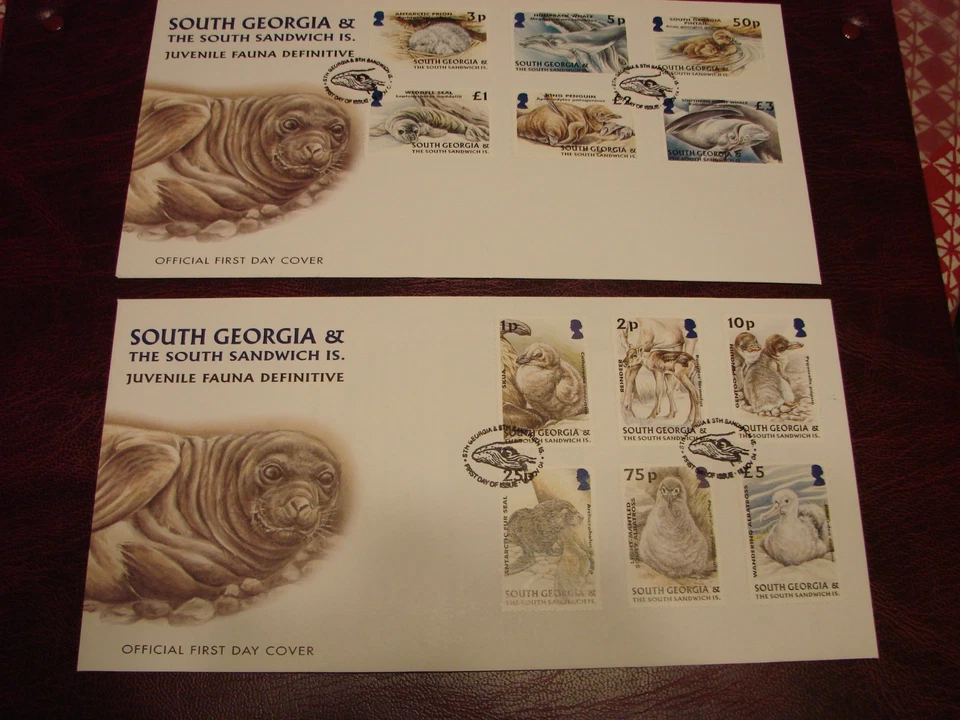 (V3051) SOUTH GEORGIA 2004 JUVENILE FAUNA DEFINITIVE SET 12v ON 2 FDC's - Image 1 of 1