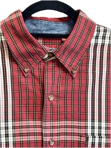 Izod Men’s M Long Sleeve Christmas Red Plaid Button Down Shirt Business Casual - Picture 1 of 10