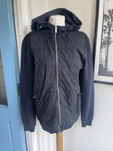 Mens Reiss OE Hamish Quilted Hooded Top Jacket Zip Up Size Medium Navy Blue - Picture 1 of 6