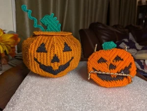 Lanterna Jack O Halloween vintage fatta a mano zucca e 4 sottobicchieri tela plastica - Foto 1 di 16