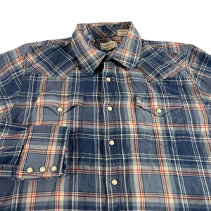 Stetson Pearl Druckknopfleiste Hemd Herren L blau Tasche kariert Baumwolle distressed - Bild 1 von 5