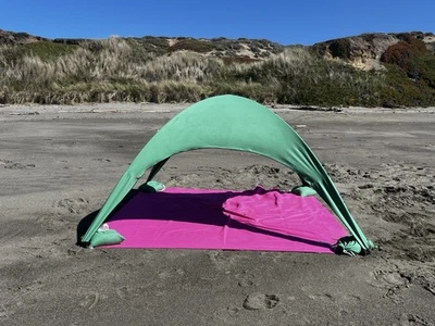 “Bechit – The All-in-One Beach Shade & Towel Tent” "Green & Pink" - Image 1 of 4