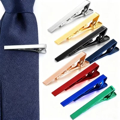 Men Formal Metal Silver Gold Tie Clip Holder Plain Clasp Skinny Bars Pins - Image 1 of 4