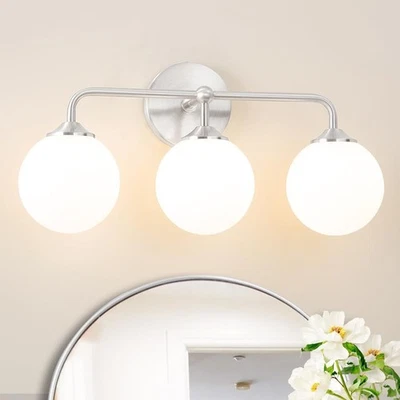 Brushed Nickel Bathroom Vanity Lights, 3-Lights Bathroom Light Fixtures with Mil - Image 1 of 4