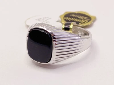 Brand New w/Tags 18K HGE White Gold Onyx Shield Unisex Signet Ring - Sz 13 - Image 1 of 4
