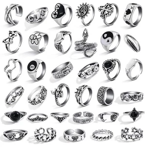 35 Pezzi Set Anelli Nocche Argento Vintage per Donna Uomo, Anelli Gotici Grunge Ch... - Foto 1 di 7