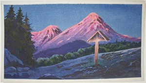 A. BRUNNLECHNER (*1863), Alpenglühen mit Wegkreuz,  1960, Aquarell Romantik - Imagen 1 de 7