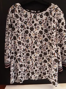 Blusa Top Liz Claiborne XL Manga Larga Negra, Azul, Dorada Floral - Imagen 1 de 9