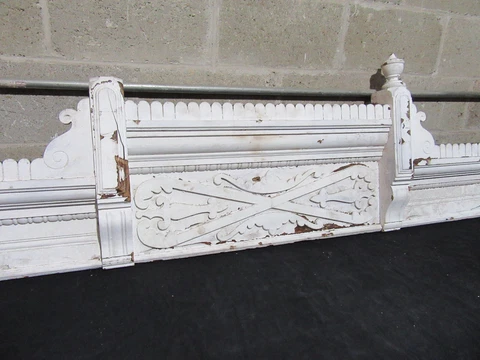 ~ ANTIQUE CARVED CHESTNUT PEDIMENT ~ 101.25 X 17.5 ~ ARCHITECTURAL SALVAGE ~ Cover
