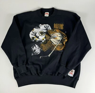 Vintage 90s Boston Bruins Nutmeg Mills Hockey Sweatshirt Mens XL Uniform Graphic - Image 1 of 4