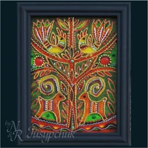 Pintura popular tradicional ucraniana sobre vidrio hecha a mano enmarcada decoración de pared pysanky - Imagen 1 de 3