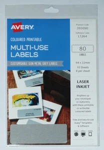 Avery Labels Multi Use Labels 393090 - 80 Labels - Metal Grey- 94x32mm AusPost - Picture 1 of 1