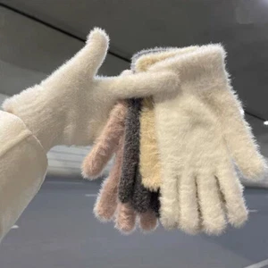 Sports Cycling Ski Gloves Fluffy Furry Full Finger Mittens Outdoor 1 Pairs Soft - Picture 1 of 14