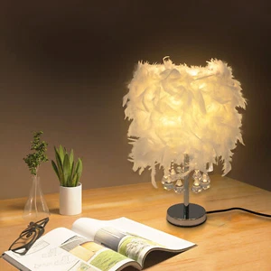 110V Bedside Lamp Modern Feather Desk Night Light Table Lamp For Bedroom Decor - Picture 1 of 12