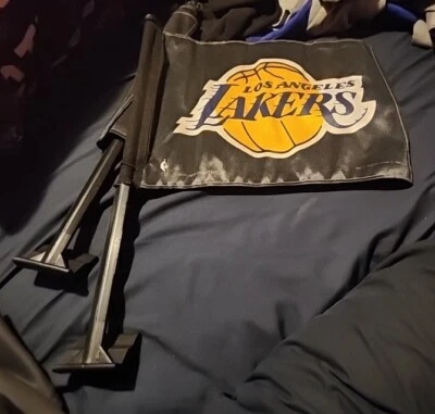 (2) New Los Angeles Lakers NBA 11x14 Window Mount 2-Sided Car Flag Black 2018 - Image 1 of 3