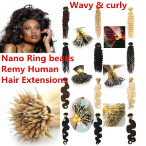 Extensiones de cabello humano Remy de 24-30 pulgadas nano anillo rizado y ondulado y recto - Imagen 1 de 23