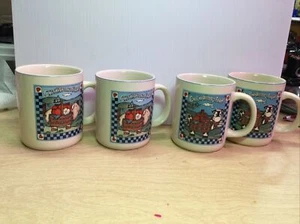 4 lot Fannie's Farm Cow / PigCheckerboard Coffee Tea Cup Mugs Century Stoneware - Picture 1 of 9