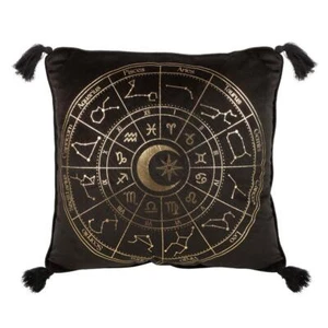 Square Black Astrology Cushion Metallic Zodiac Star Sign Home Decor Accessory - Bild 1 von 2