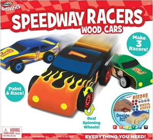 Rose Art Speedway Racers Legno Auto Vernice & Race Design It 3 Cars 5+, Artigianale NUOVO - Foto 1 di 2