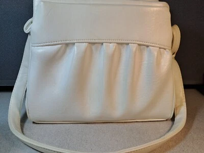 Vintage 70's 6 Compartment Purse Shoulder Bag White 7.75x12x4" #3059L286 - Image 1 of 4