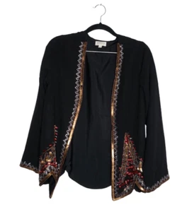 Novica Hand Beaded Glass Western Jacket Black Size Small Cardigan Long Sleeve - Picture 1 of 7