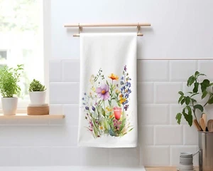 Watercolor Wildflower Kitchen Towel, Flour Sack Dish Towel Decorative Tea Towels - Picture 1 of 2