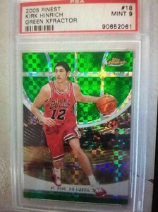 2005-06 Finest Refractors Green Bulls Basketball Card #18 Kirk Hinrich PSA 9