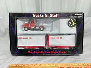 TONKIN 1:53 scale Peterbilt 388 CERRI FEED Co Double Pup Curtain Trailers NIB - Picture 1 of 8