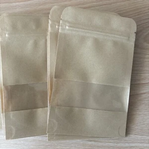 50 Brown Strong Grip Seal Gusset Craft Paper Bags with Clear Window 90x140mm - Picture 1 of 4