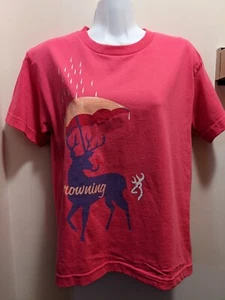 Browning Juniors Large Pink Rainy Day Short Sleeved T Shirt NWT - Picture 1 of 5