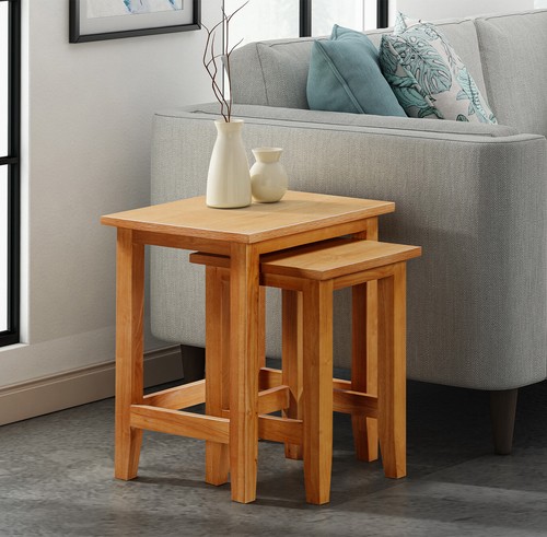 Nest of Tables, 2 Small Oak Wooden Nesting Tables, Side Coffee Table