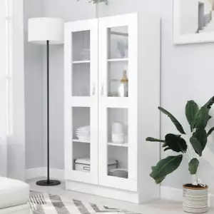 Wooden Vitrine Cabinet Storage Shelf Rack Tall Cupboard Glass Show Case White - Picture 1 of 13