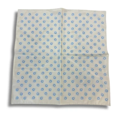 Cream & Blue Pocket Square Silk Cotton-43x43cm Machine Hem (MADE IN UK) - Image 1 of 3