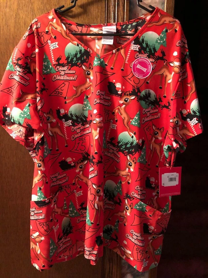 RUDOLPH THE RED NOSED REINDEER V-NECK TOP SIZE 3XL 2 FRONT POCKETS, - NEW. - Image 1 of 1