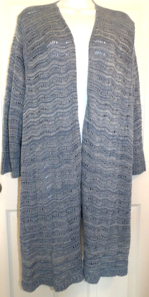 Precioso cárdigan delantero más largo manga 3/4 azul abigarrado LIZ & ME - 2x Foto 1 de 1