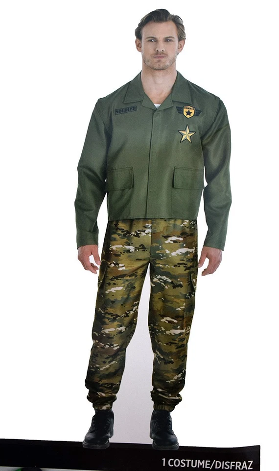 Amscan 2 PC Soldier Costume Mens Size XL Green w/Removable Sleeves