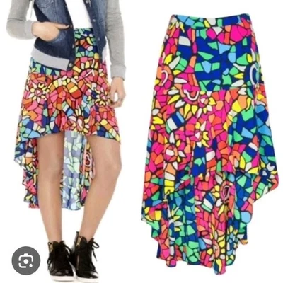 LAmour Nanette Lepore дизайнерская высокая низкая витражная радужная юбка фестиваль  - Изображение 1 из 4