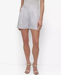 DKNY Pantaloncini corti a vita alta pieghe davanti gamba larga donna 14 misto lino avorio gancio e barra - Foto 1 di 13