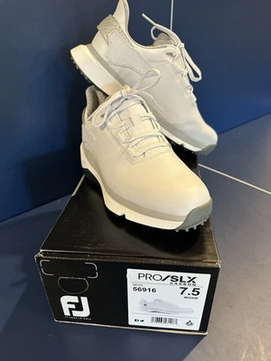 Foot Joy FJ Pro/SLX 碳纤维无钉高尔夫鞋男式 7.5 M 白色全新带盒 56916 — 第 1/4 张图片