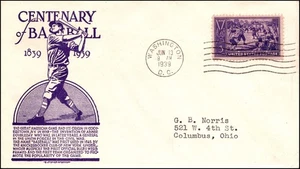 Scott 855 - 3 Cents Baseball Anderson FDC Typed Address Purple Planty 855-1 - Picture 1 of 2