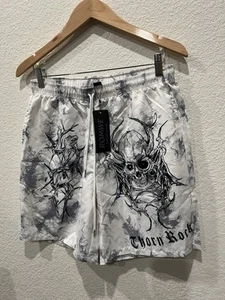 ROMWE goth Men Skull & Letter Graphic Tie Dye Drawstring Waist Shorts Size:M - Picture 1 of 6