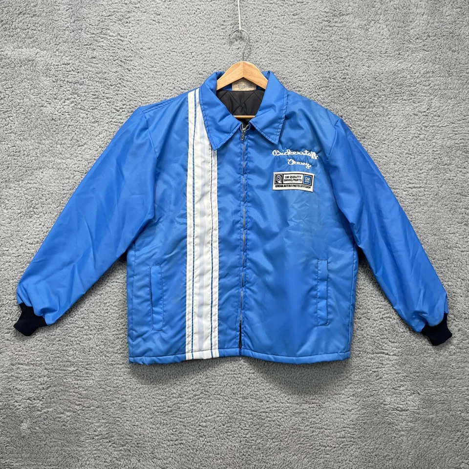 Chaqueta de Colección GM Service Parts Para Hombre XL Azul Acolchada Cremallera Carreras Rayas Chevy Años 90 Foto 1 de 4