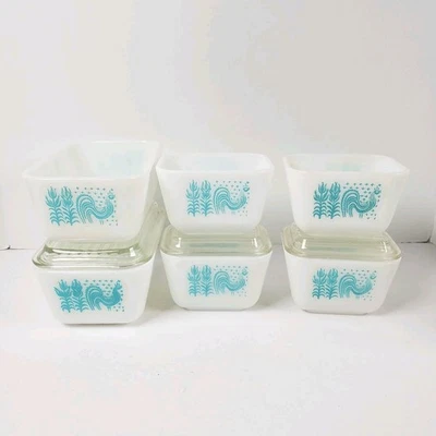 Vtg Pyrex Turquoise Amish Butterprint Refrigerator Dish Set 9 Pcs 501 & 502 - Image 1 of 4