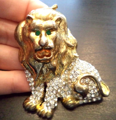 STUNNING VINTAGE ESTATE HEAVY RHINESTONE TIGER LION CAT 2.5" BROOCH! G13267 - Image 1 of 2