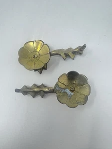 Vintage Messing Blumen Vorhang Raffhalter 2er Set Blume spitz Blätter viktorianisch - Bild 1 von 5